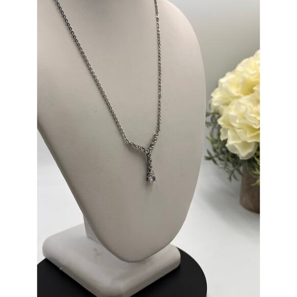 Stauer Designer Signed Sterling Silver Teardeop CZ Tennis Lariat Fancy Necklace - Picture 3 of 8